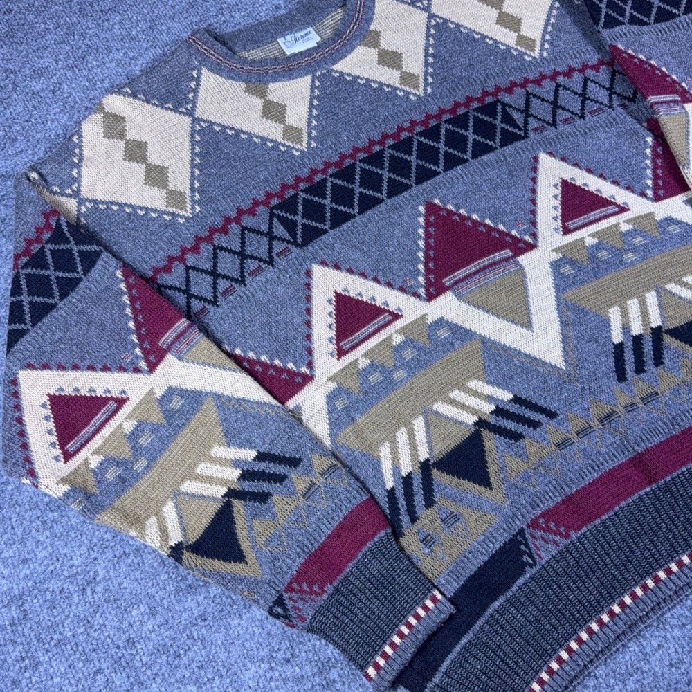 Vintage Maglificio Florence Mens L Cosby Style Geometric Knit Sweater